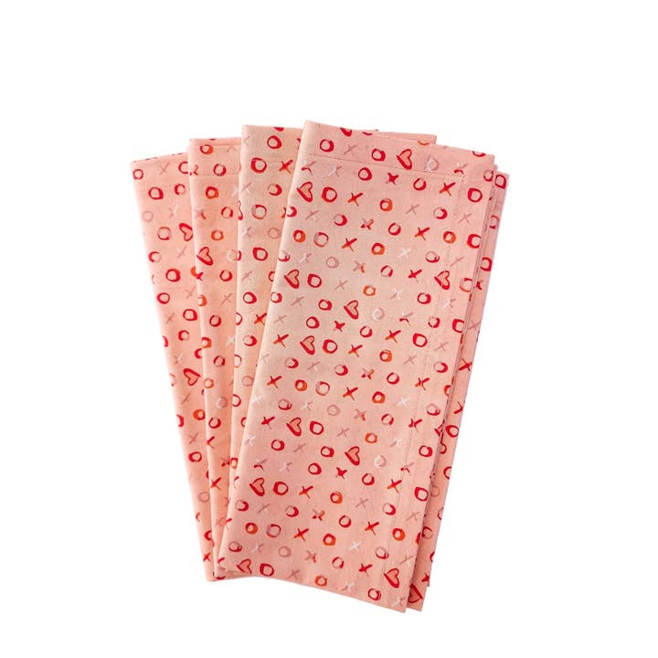 90 West Linen Co. - Wholesale Dinner & Cloth Napkin - Xs and Os Valentine's Day Napkins, Set of 47