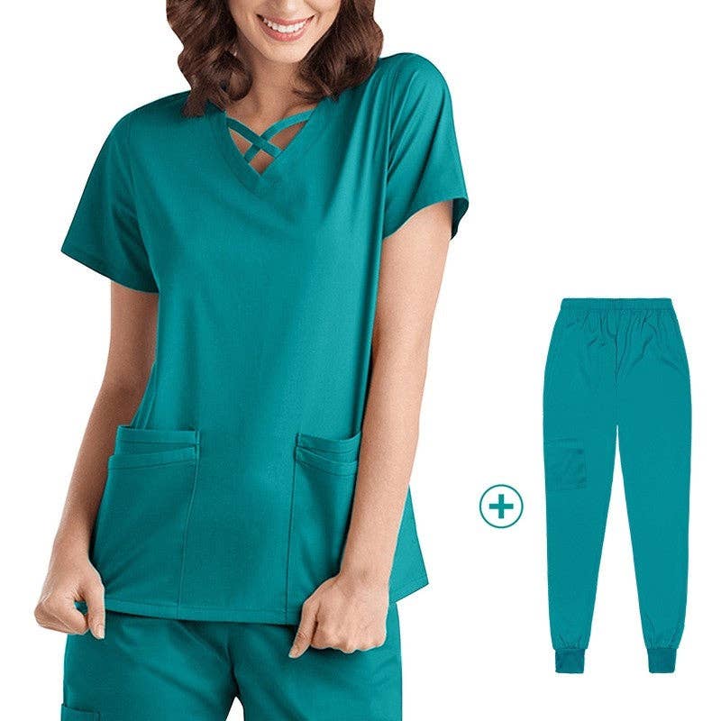 FurDecoration - Wholesale Healthcare uniform – Women's - Short Sleeve Straight Leg Scrub Suit7