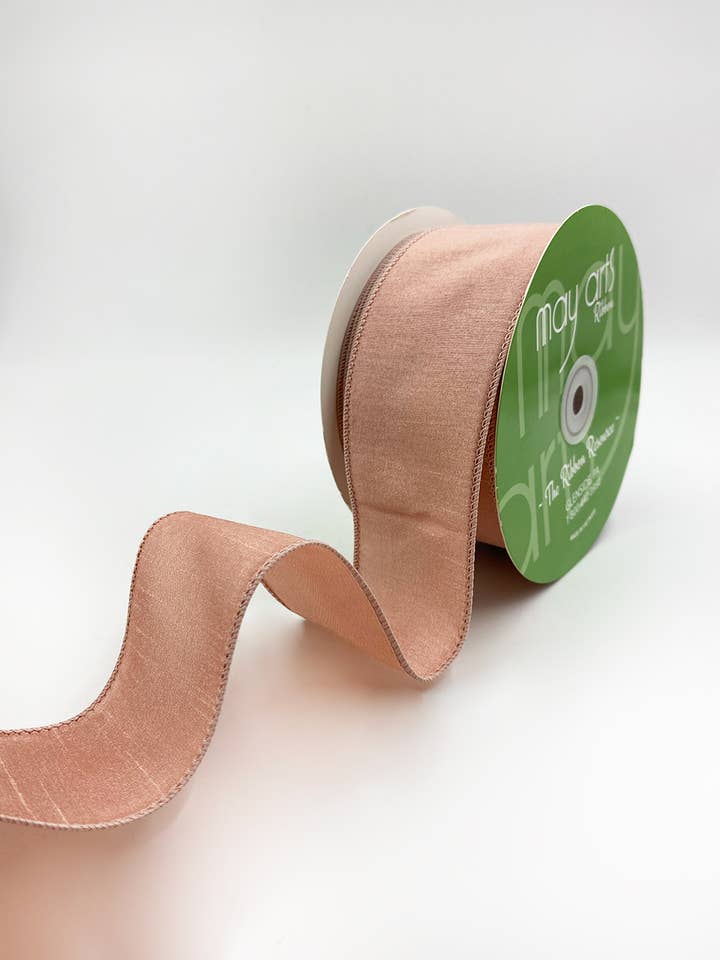2.5″ Wired Dusty Pink Faux Dupioni Silk Ribbon for wholesale by May Arts Ribbon