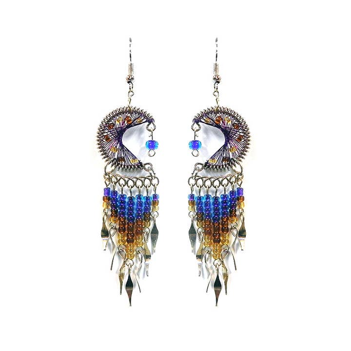 Pichincha - Wholesale Dangle Earrings - Thread Crescent Moon Long Beaded Metal Dangle Earrings7