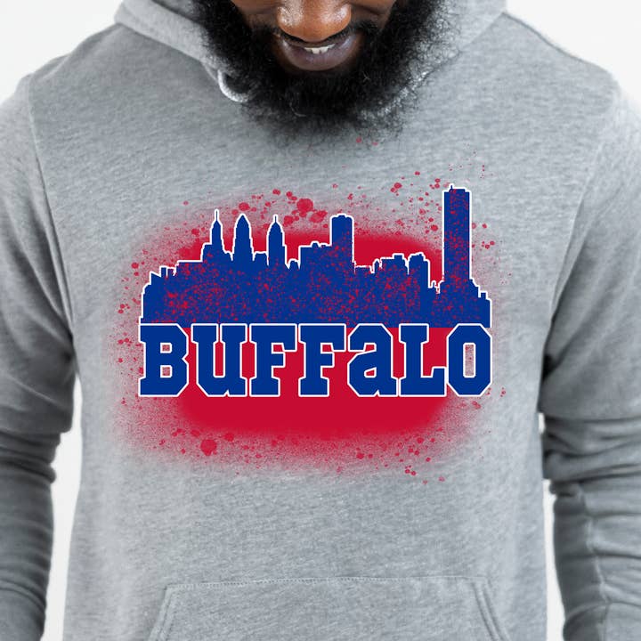 Buffalo Skyline Spray Paint Unisex Fleece Hoodie for wholesale by Into The Desert