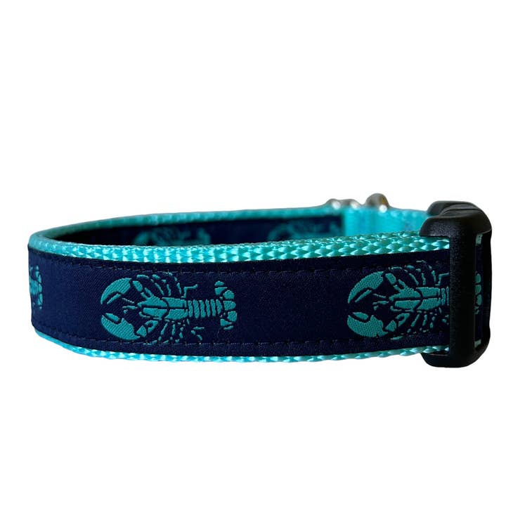 Collier pour chien Maine Lobster : Navy-Aqua-Aqua, cadeau de la Nouvelle-Angleterre pour la vente par Sew Fetch Dog Co