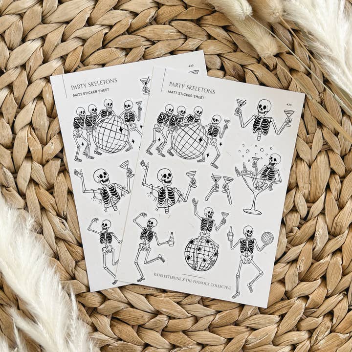 The Pinnock Collective (Duty Paid) – wholesale Sticker – Party Skeletons Sticker Sheet1