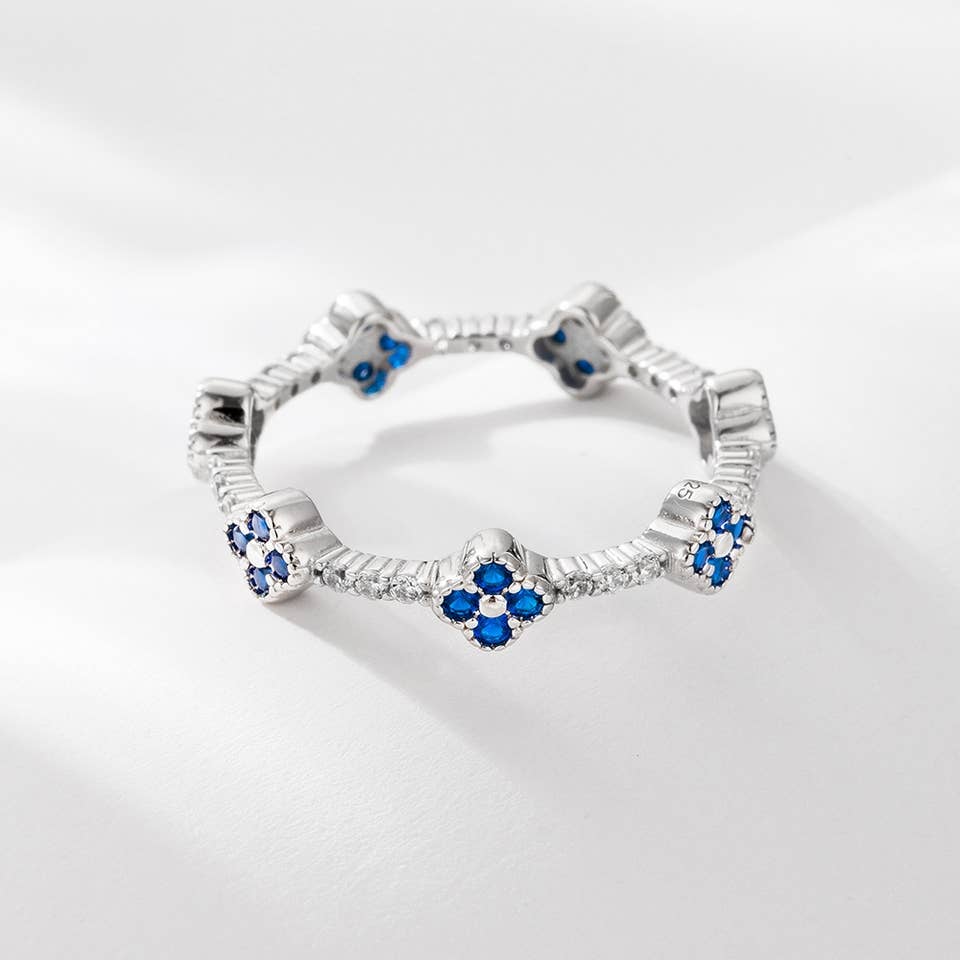 Gemcohub - Wholesale Multi-Stone Ring - Sapphire Blue Clover Zircon S925 Sterling Silver Ring5