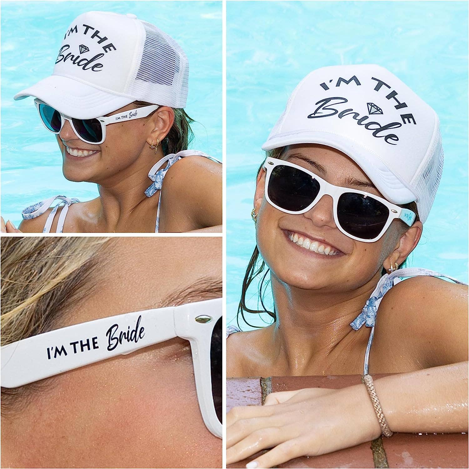 Funky Junque - Venta al por mayor Gorra trucker - Mujer - Paquete de gorro de camionero de espuma y gafas de sol, I'm the Bride (blanco)1