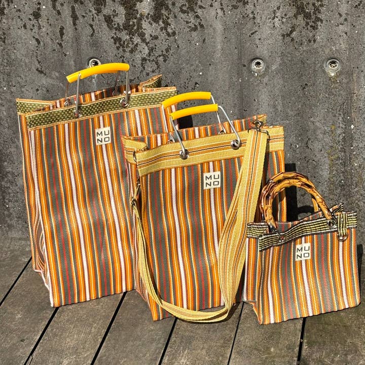 Muno – Großhandel Lebensmittel-/Einkaufstasche – Shopper aus recyceltem Nylon mit Streifen – Sunset Stripe1