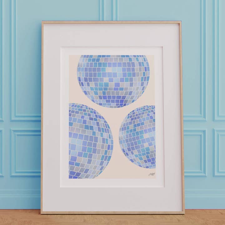 Lindsey Kay Collective - Wholesale Art Print - Disco Balls Illustration (Blue Palette) - Art Print