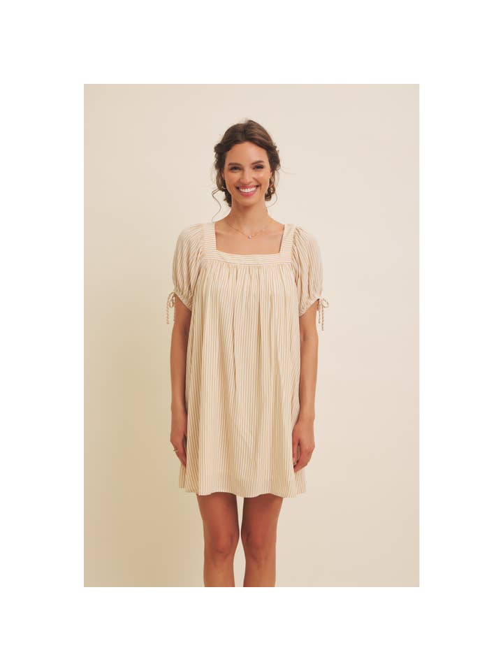 in february - Wholesale Dress - Women's - SQUARE NECK STRIPE FLARE MINI DRESS WITH BOW ON THE SLEEVES20