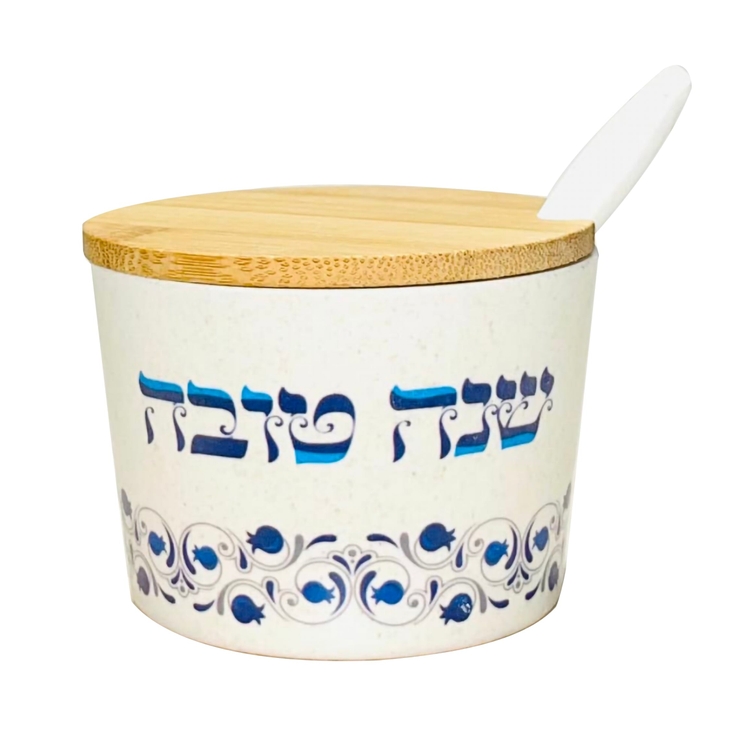 Broderies de france USA corp Ella judaica - Wholesale Jar/Filled Candle - Shana Tova Honey Dish - Blue