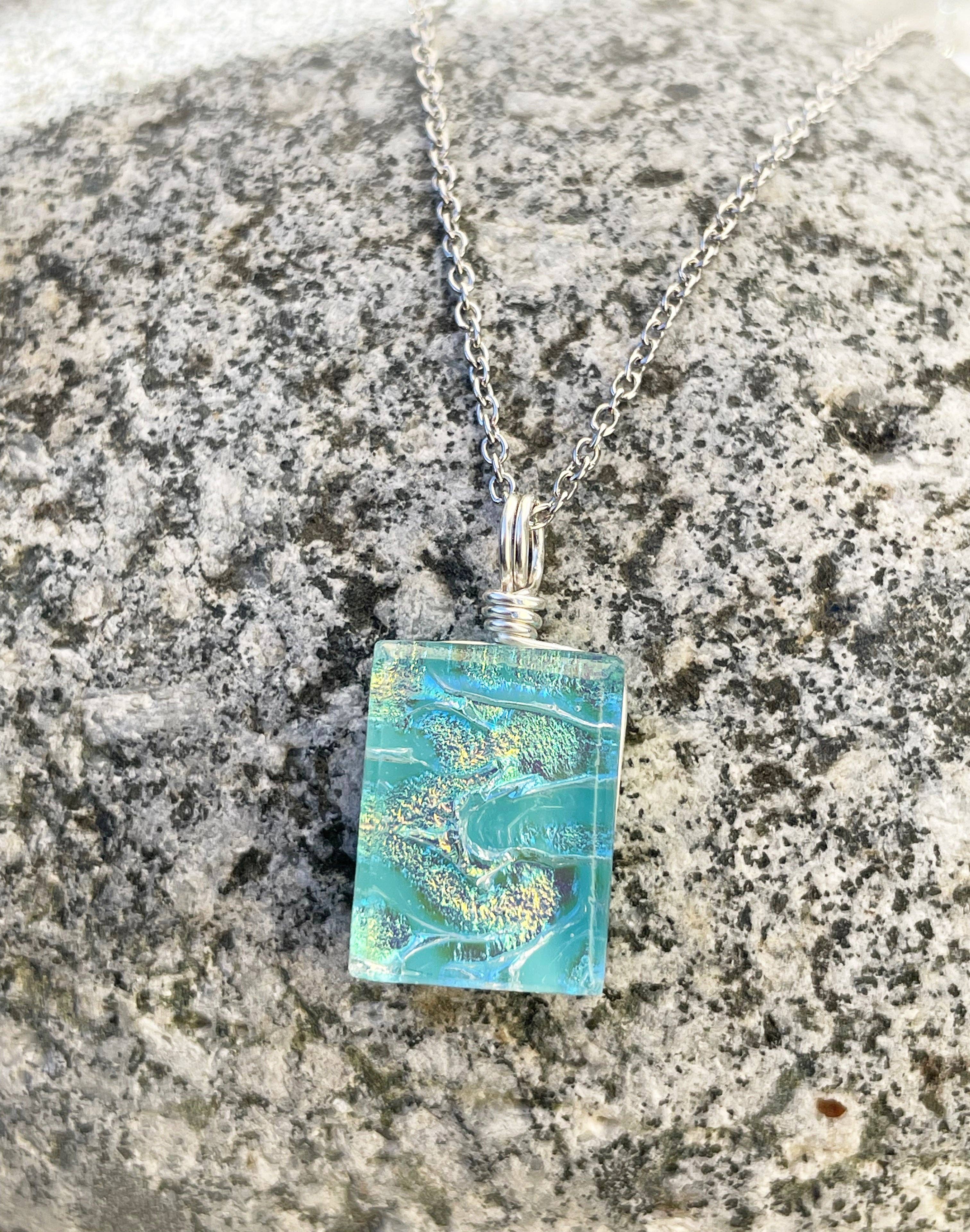 Flame Work Designs - Glass Jewelry - Wholesale Pendant/Charm Necklace - Dichroic Glass Pendant - Light Blue3
