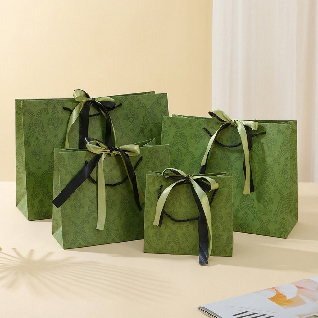 ByHome - Wholesale Gift Bag - Vintage Pattern Black Green Bow Tie Paper Gift Bag w/ tissue1