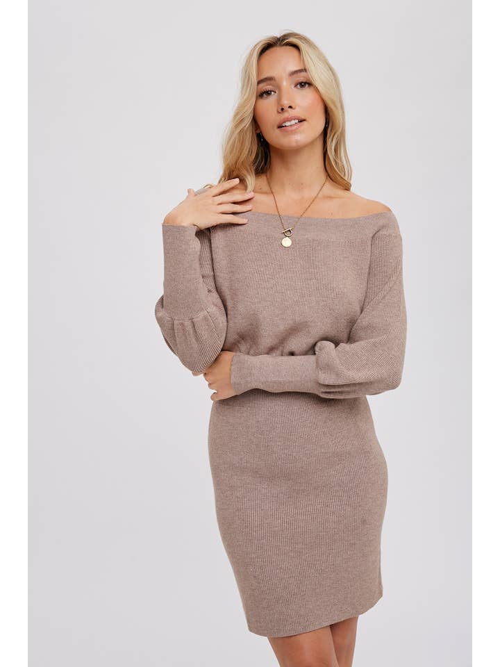Bluivy - Wholesale Dress - Women's - OFF-THE-SHOULDER SWEATER DRESS