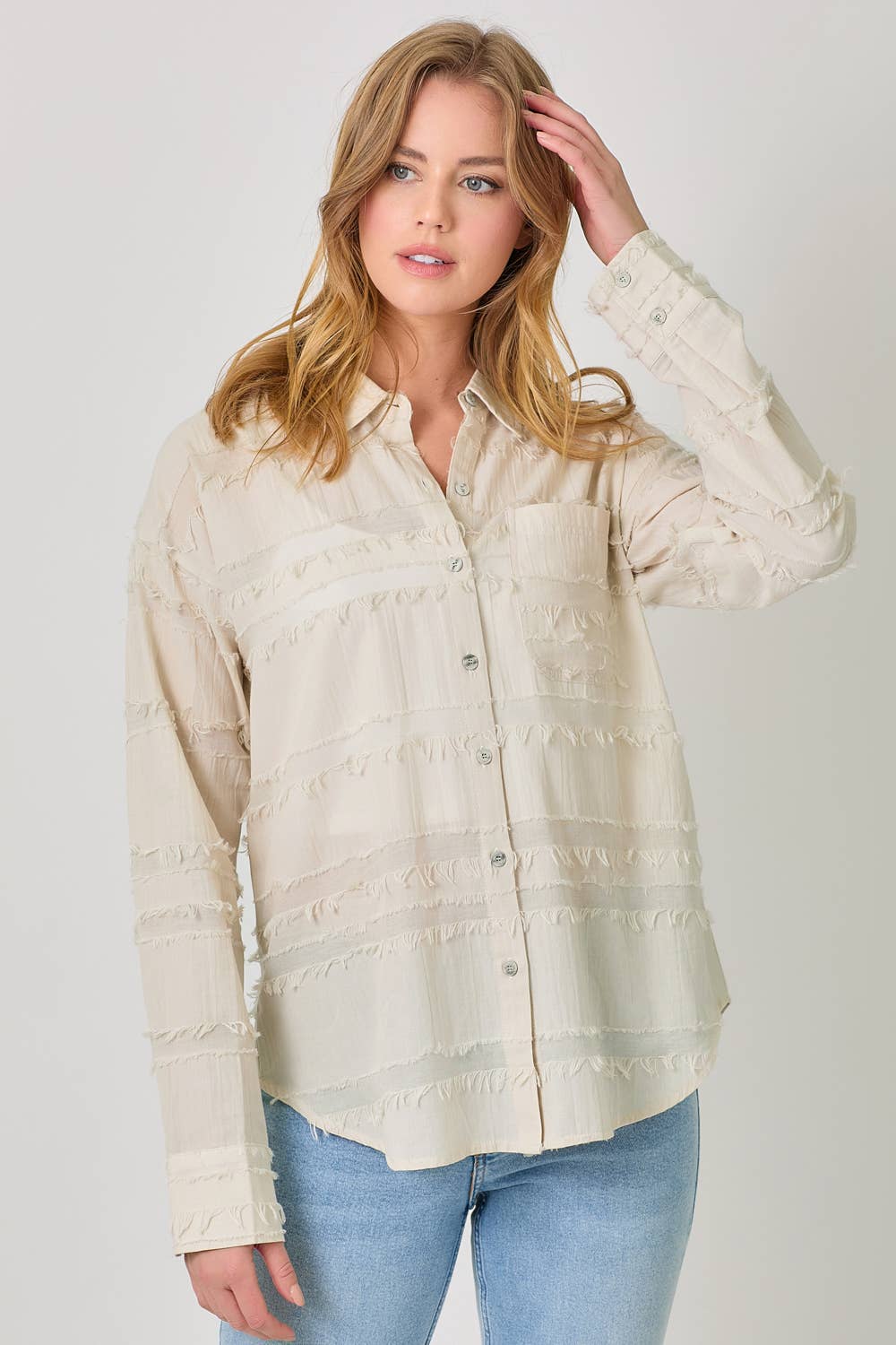 Mystree - Vendita all'ingrosso Camicia button down - Donna - Camicia in Garza Testurizzata con Bottoni 6000015