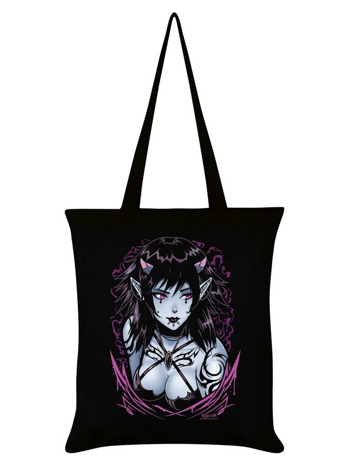 Requiem Collective Lily Black Tote Bag for wholesale by Grindstore