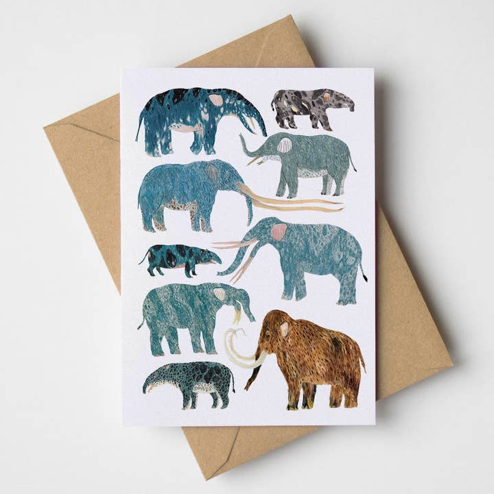 Prehistoric Elephants Greeting Card for wholesale by James Barker