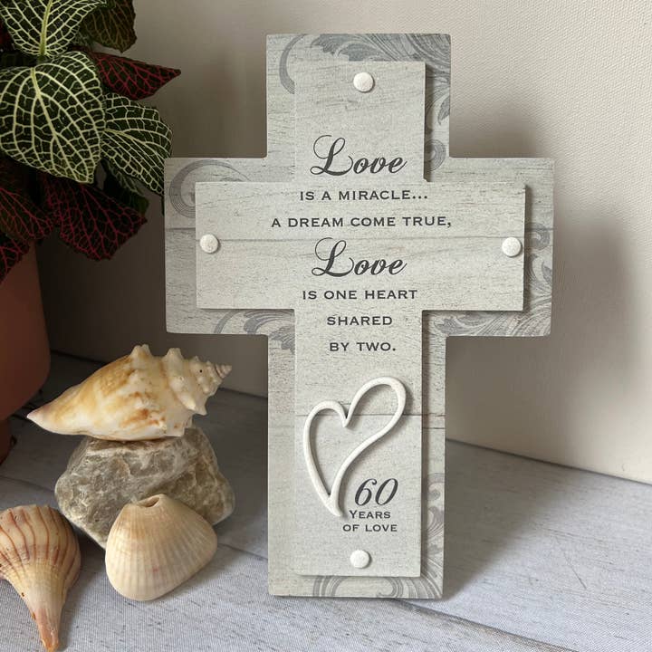 Love is a Miracle 60th Anniversary Cross for wholesale by Abbey + CA Gift
