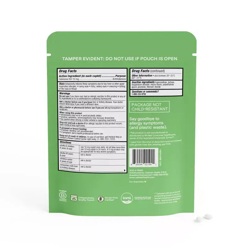 Cabinet Health - Wholesale Oral Supplement/Vitamin - 24 Hour Allergy Relief Compostable Refill Pouch - 40ct1