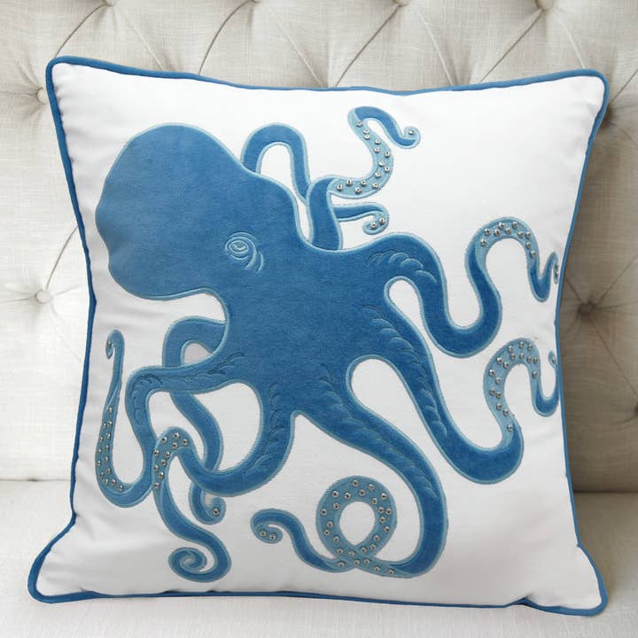 Rightside Design - Wholesale Throw/Decorative Pillow - Blue Inkling Octopus Velvet Indoor Throw Pillow2