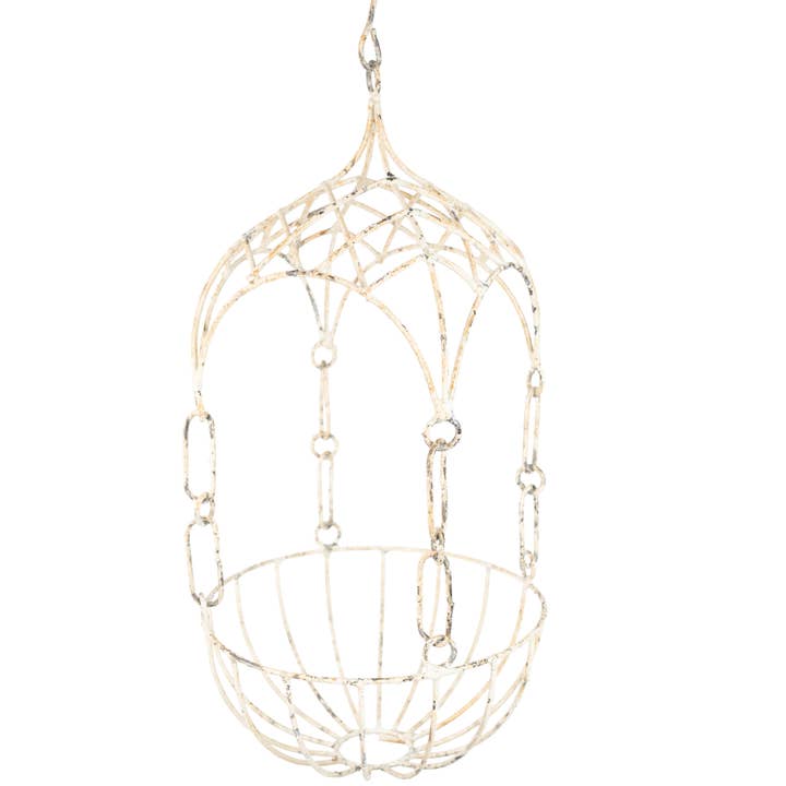 Kingsville hængende jernplantekurv - Hvid - 9x27H tommer for engroshandel hos My Amigos Imports