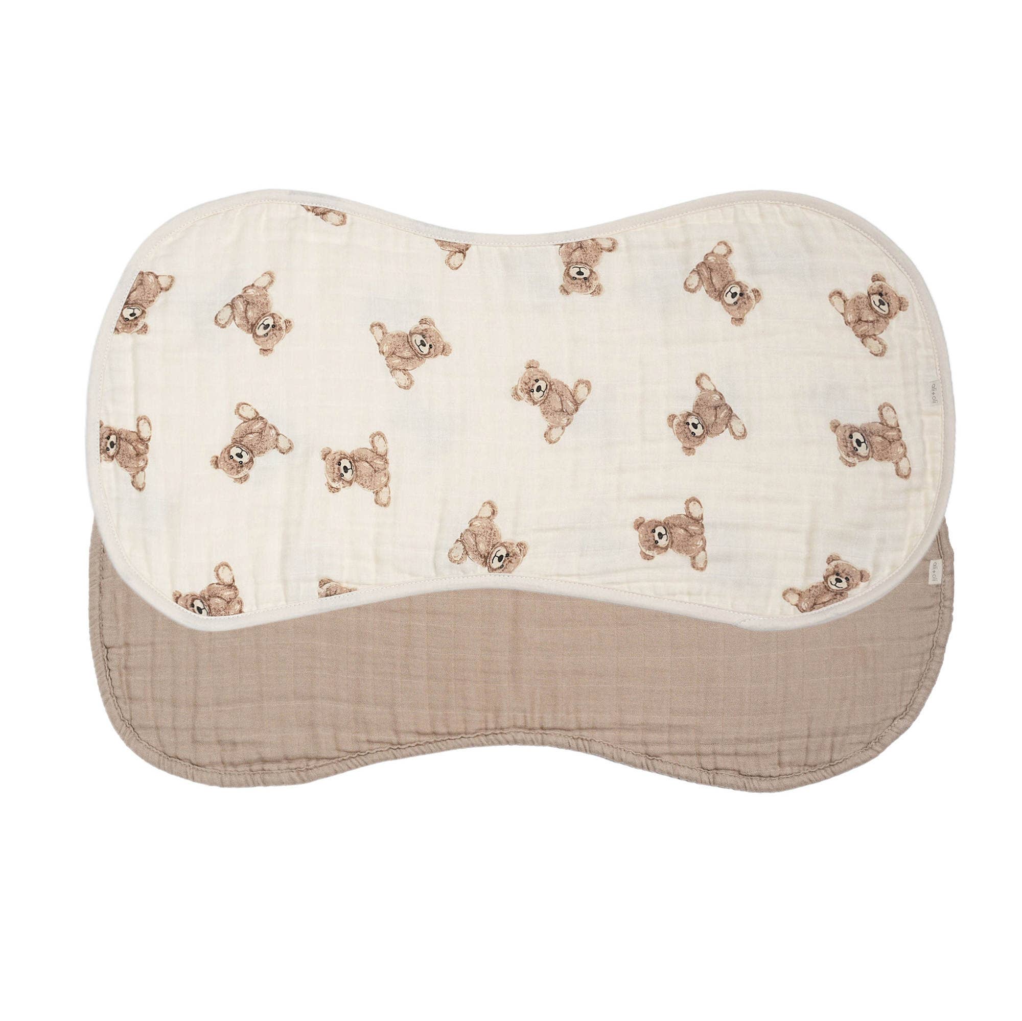 Ali+Oli - Vente Set de bavoirs d'épaule – bébé - Lot de 2 linges d'épaule en mousseline de bambou (motifs ours/taupe)4