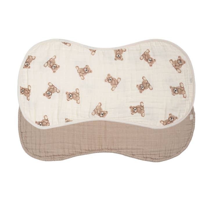 Ali+Oli - Vente Set de bavoirs d'épaule – bébé - Lot de 2 linges d'épaule en mousseline de bambou (motifs ours/taupe)4