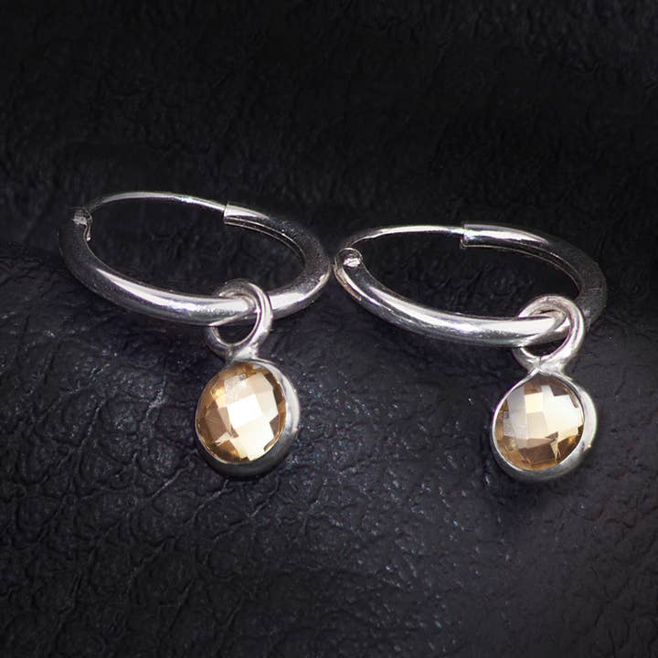 Birthstone Hoop Earrings with Citrine Charm Sterling Silver for wholesale by The Jewellery Store London