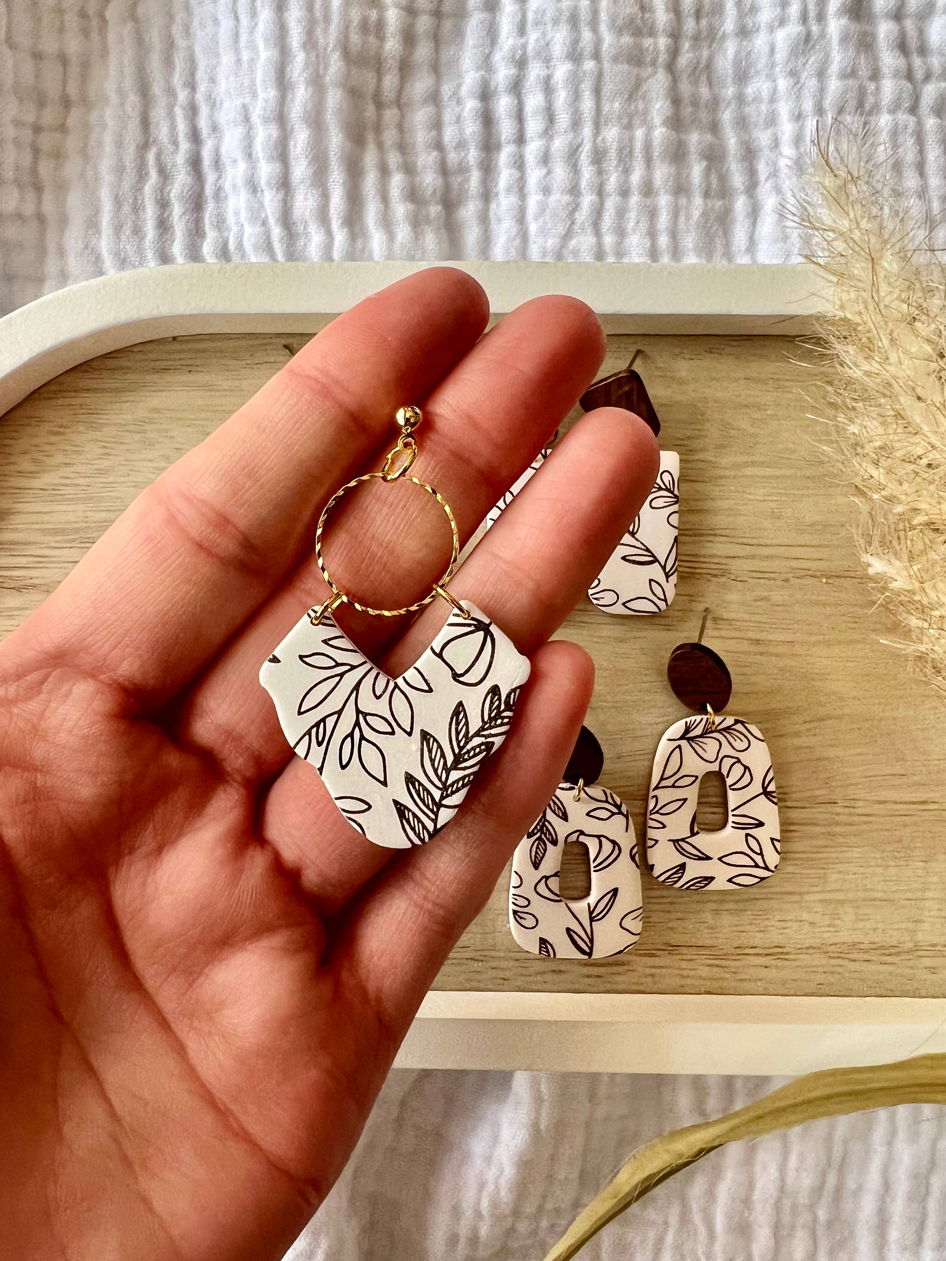 SeizeTheClayJewelry - Wholesale Dangle Earrings - Brown Floral Clay Earrings, Vine Clay Earrings2