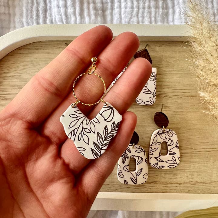 SeizeTheClayJewelry - Wholesale Dangle Earrings - Brown Floral Clay Earrings, Vine Clay Earrings2