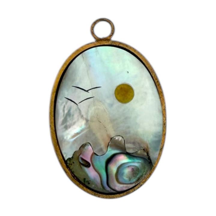 Single Charm - Mother of Pearl Mountain Scene for wholesale by The Sage Vintage
