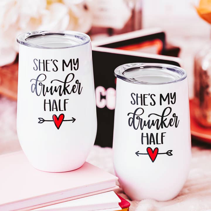 She's My Drunker Half Wine Tumblers (set of 2) for wholesale by Blush and Bold Collective