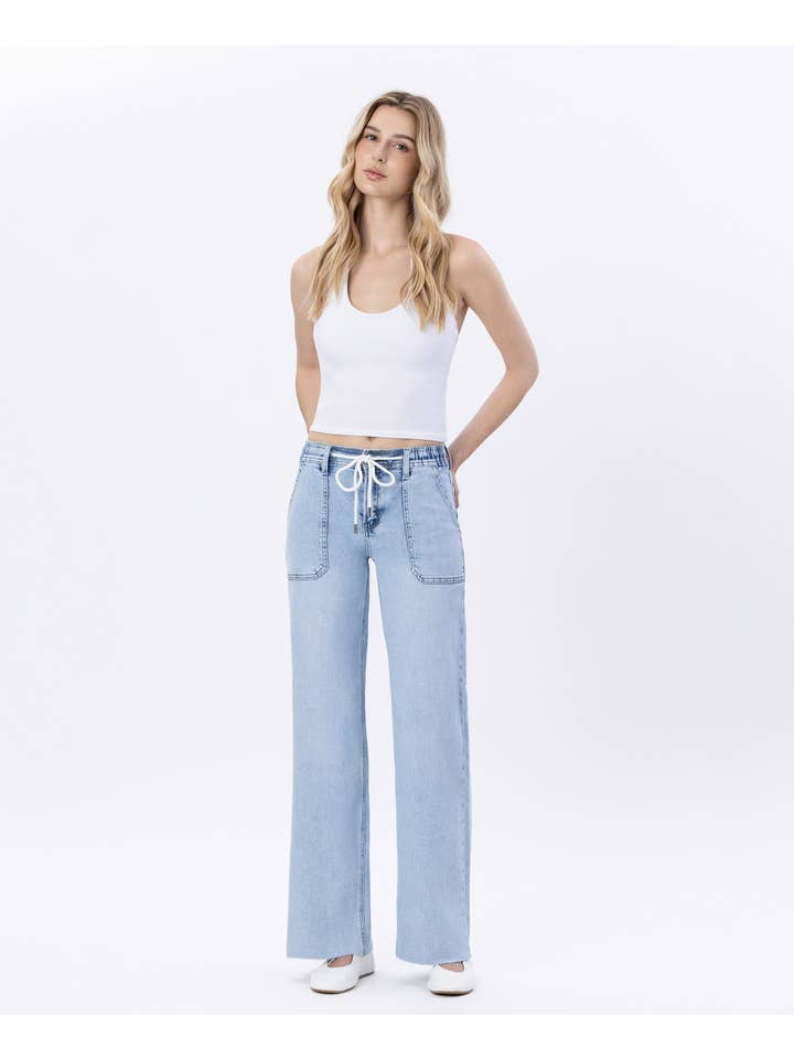 KLART Wide-leg jeans med højt liv og snørelukning i taljen LV1902 for engroshandel på Faire5