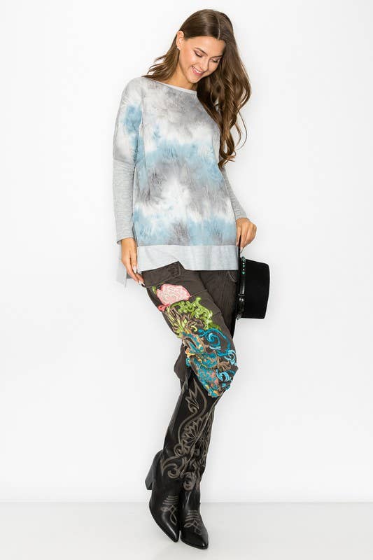 Blue 10702L507 - UNBALANCED COLD SHOULDER TIE DYE TOP for wholesale on Faire9