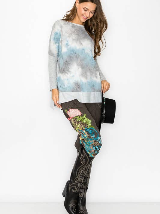 Blue 10702L507 - UNBALANCED COLD SHOULDER TIE DYE TOP for wholesale on Faire9