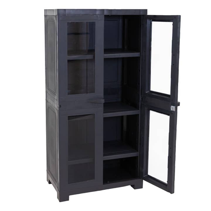 Sunnydaze Decor - Wholesale Cabinet - Charcoal Window-Front Cabinet w/ Adjustable Shelves