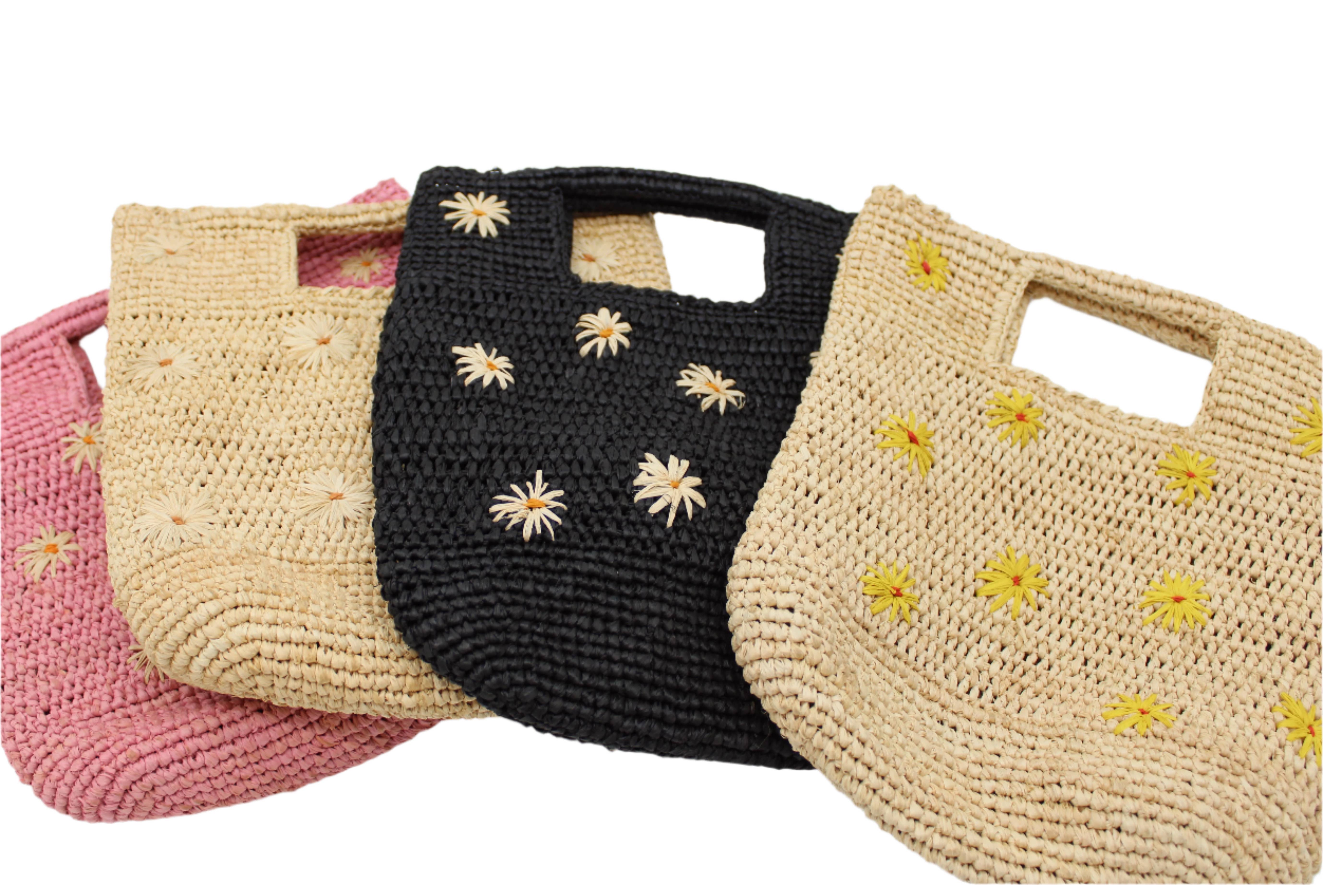 Shebobo - Wholesale Beach Bag - Mini ConCon Daisy Flower Crochet Petite Straw Basket Handbag2