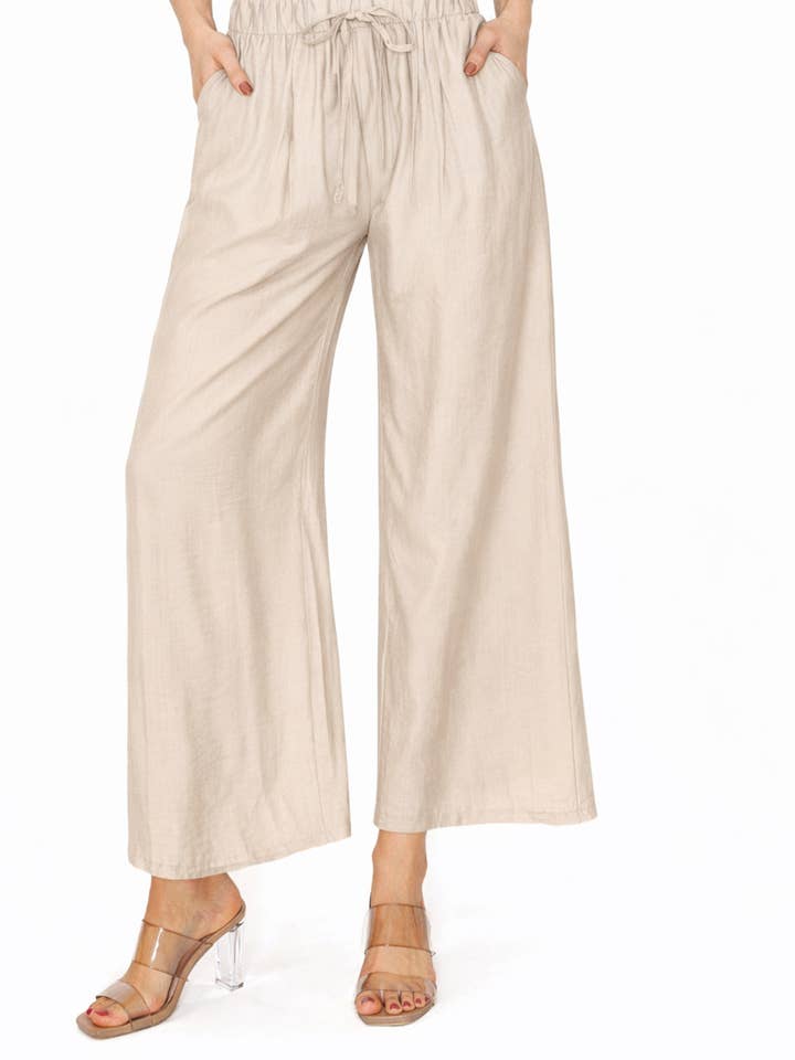 MOA COLLECTION - Wholesale Pants - Women's - Linen Texture Wide Leg Palazzo Pants Casual Style8