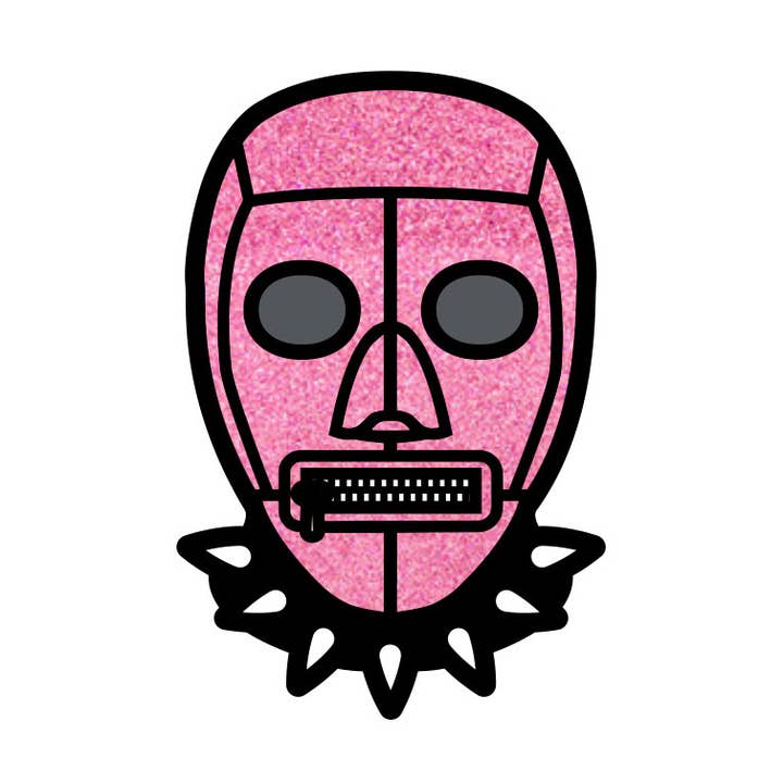 Bondage Mask Pink Enamel Pin, WRP-008 for wholesale by Wood Rocket Products