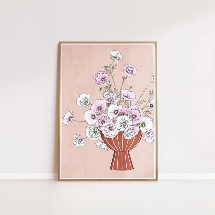Pink Cupcake Cosmos Still Life Artprint for wholesale by Typoflora