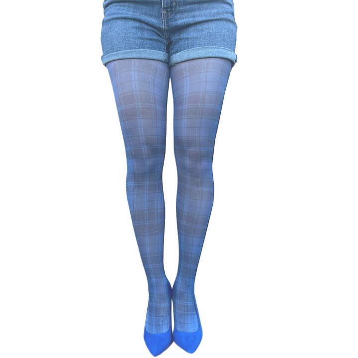 Malka Chic - Wholesale Tights - Women's - Blue plaid patterned opaque tights for women