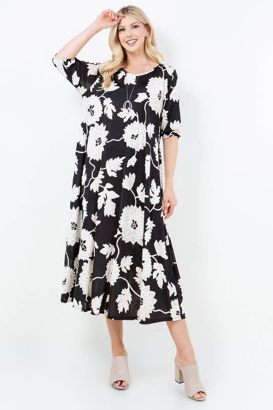 Zwart ZWARTE BLOEMENJURK MET ZIJZAKKEN PLUS SIZE MIDIJURK SAMD7005XF voor groothandel op Faire1