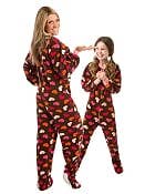 Big Feet Pajamas - Wholesale Onesie - Kids - Chocolate Brown with Colorful Hearts Fleece Onesie Footed2