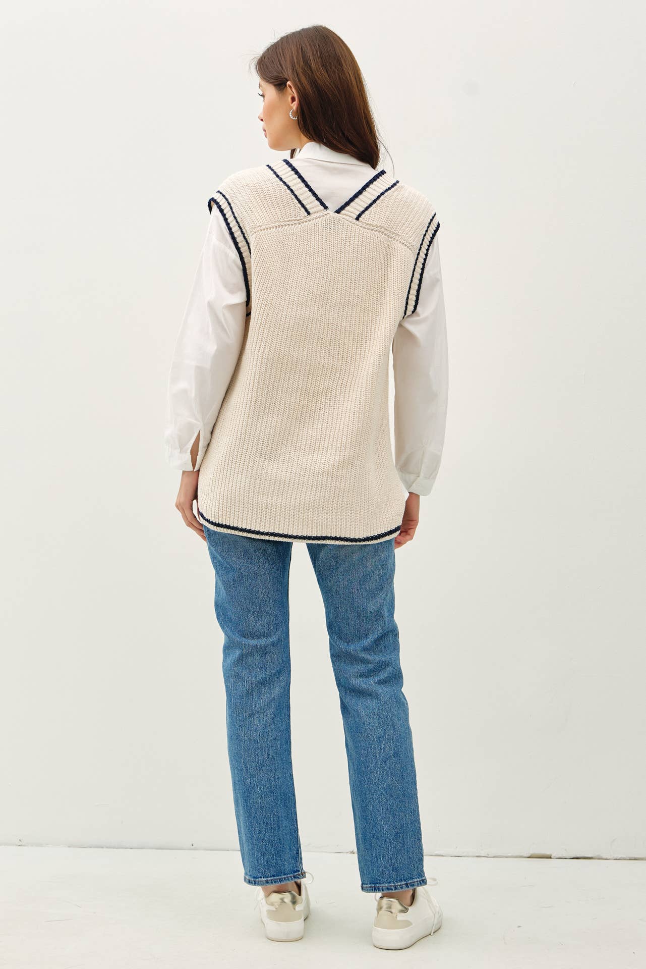 Be Cool - Wholesale Sweater Vest - Women's - VARSITY STYLE SWEATER VEST WITH ACCENT STRIPE 7