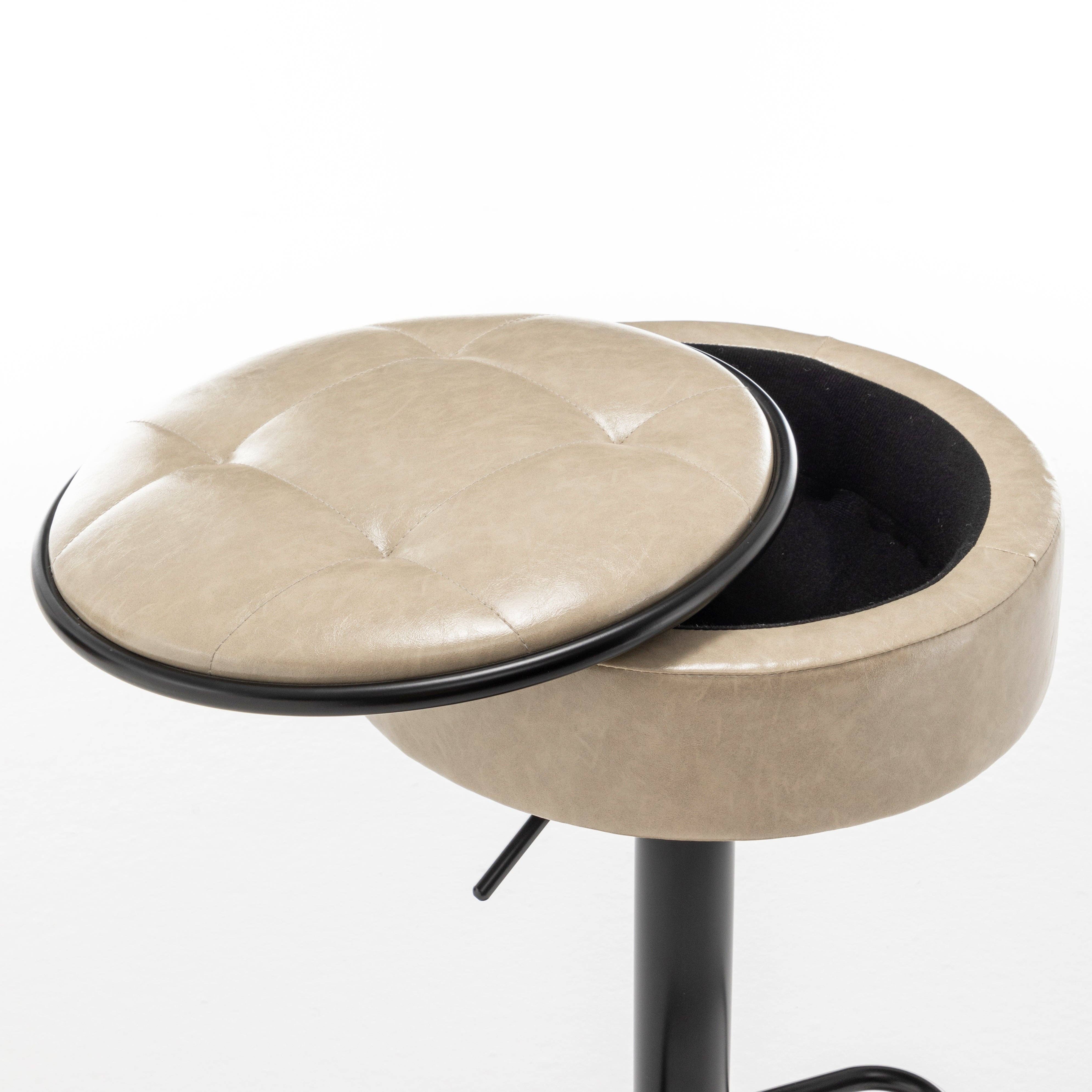 Orange County Decor - Wholesale Stool - Round Storage Bar Stool Set Of 2, Khaki Faux Leather Height Adjustable Barstool, 360 Counter Height Swivel Stool, Armless Bar Chair With Metal Frame For Kitchen Counter Dining Living Room Khaki Set27