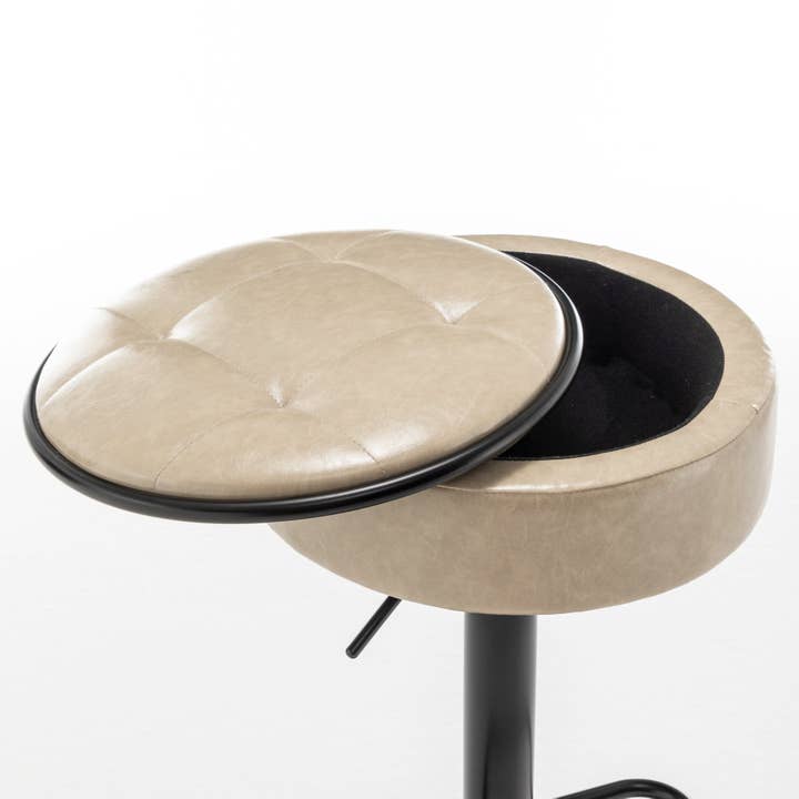 Orange County Decor - Wholesale Stool - Round Storage Bar Stool Set Of 2, Khaki Faux Leather Height Adjustable Barstool, 360 Counter Height Swivel Stool, Armless Bar Chair With Metal Frame For Kitchen Counter Dining Living Room Khaki Set27