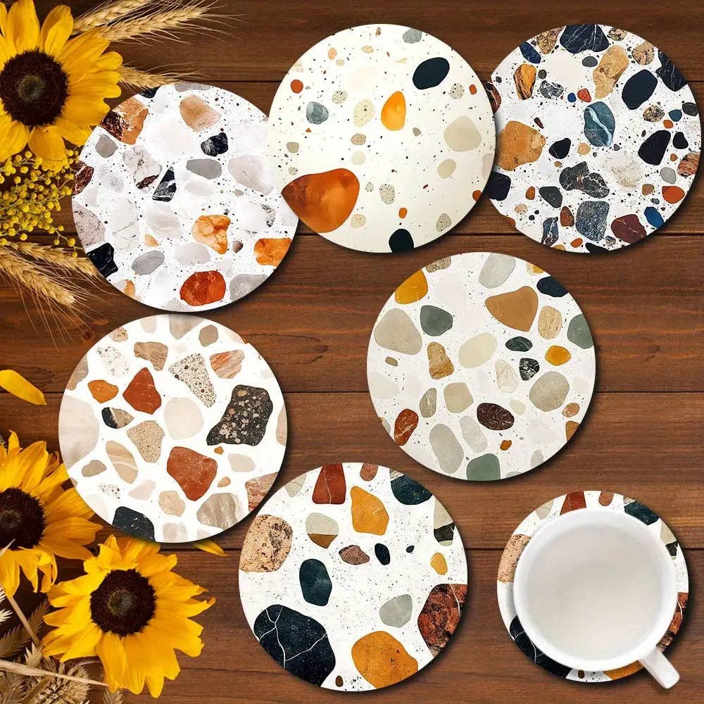 Huis Van Merken – Engroshandel Bordskånere – 6-pak moderne trykte stentekstur bordskånere med korkbund0