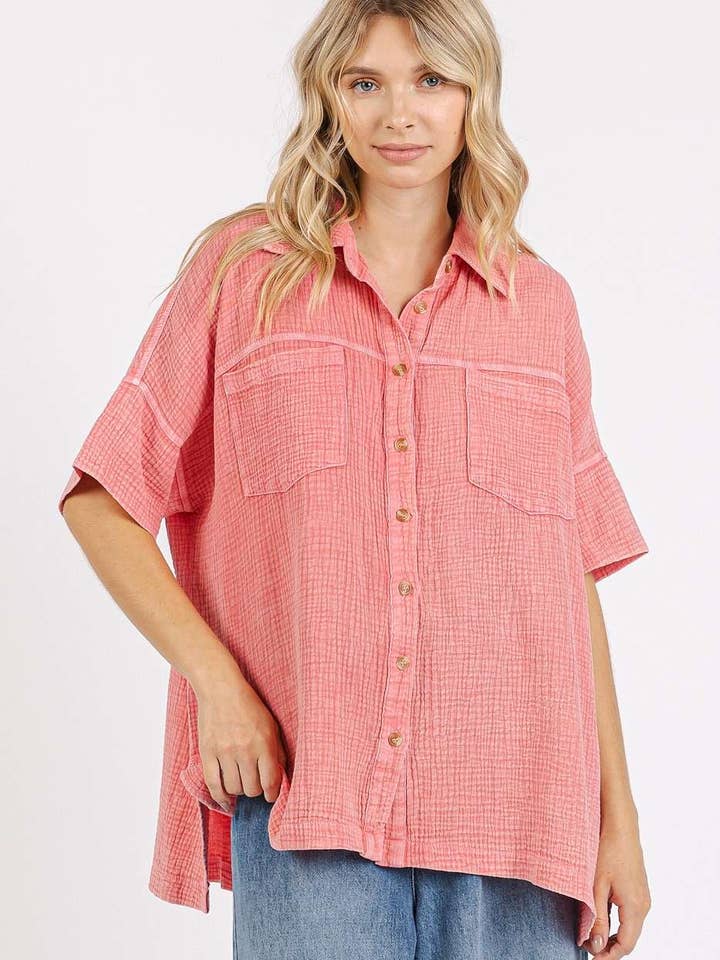 MINERAL WASH GAUZE OVERSIZED SHORT SLEEVE SHIRT for wholesale by mittoshop