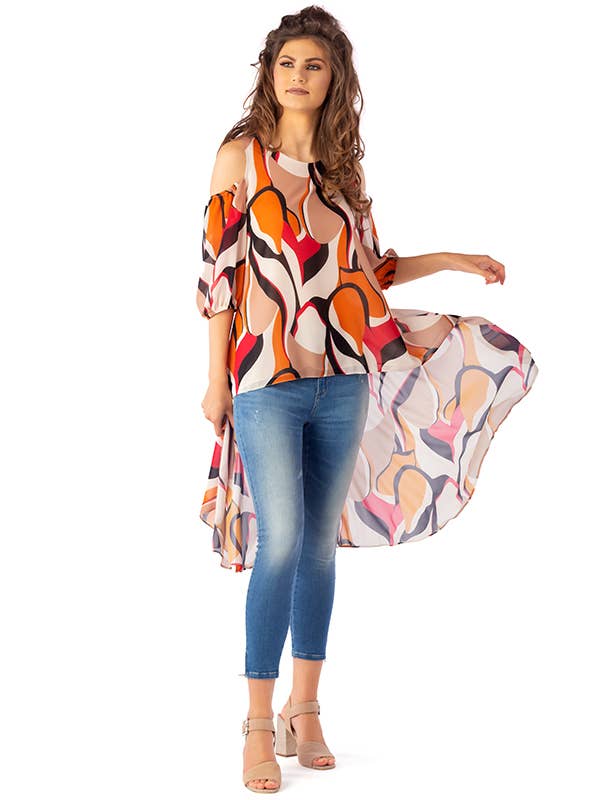 ZUMBI Fashion Store – wholesale Tunika - Dam – Asymmetrisk chiffong tunika med geometriskt tryck