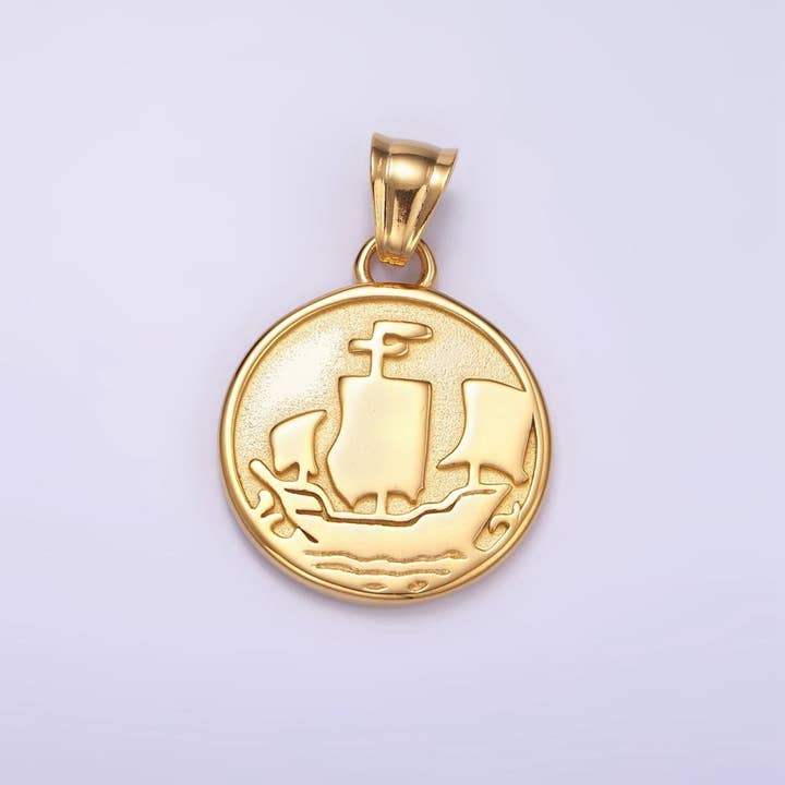 Pendentif Pièce de Pirate Médaillon Marin en Acier Inoxydable Doré | P1425 pour la vente par Aim Eternal