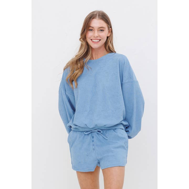 Sweet Generis - Wholesale Lounge Set - Women's - TOWEL FABRIC SWEATSHIRT AND SHORTS SET7