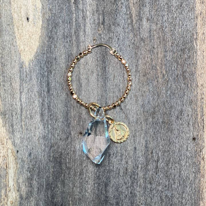 Single Earring Crystal and Jesus Charm Hoop for wholesale by Beshea Beshea